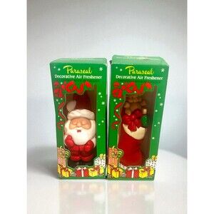 Vtg Pair Of Paraseal Decorative Air Fresheners Figure Santa Stocking Christmas